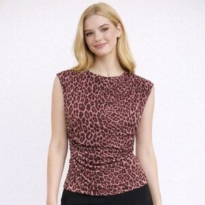 & Other Stories Mesh Leopard Print Drape Detail‎ Sleeveless Top Women M